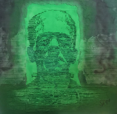 Boris Karloff,
classic horror, movies,
urban interiors,
green shades,
Iconic Character,
old hollywood,
Frankenstein,
Art Investment,
concrete,
photorealistic, portrait,
Vintage Cinema,
street walls, cicero spin